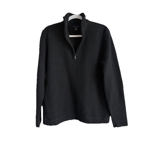 Banana Republic Merino Wool Half-Zip Elbow-Pad Black Pullover Sweater Mens M - Picture 1 of 13